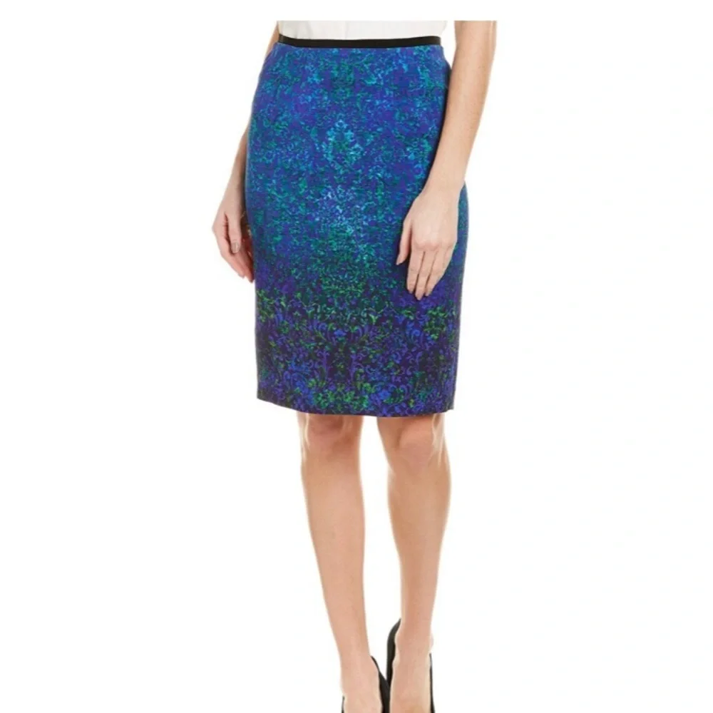 ELLIE TAHARI Beatrice Emerald Printed Pencil Skirt